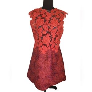 Monique Lhuillier burnt orange/red and maroon lace cocktail dress